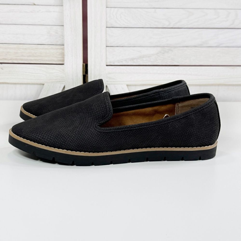 Cliffs Dallis Faux Suede Loafer Shoe Snake Embossed Slip On Black 8.5